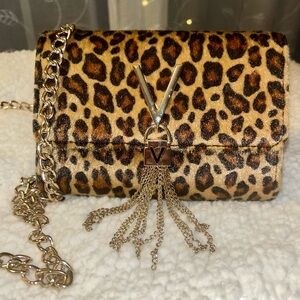 Valentina Leopard Print Clutch with Gold Chain